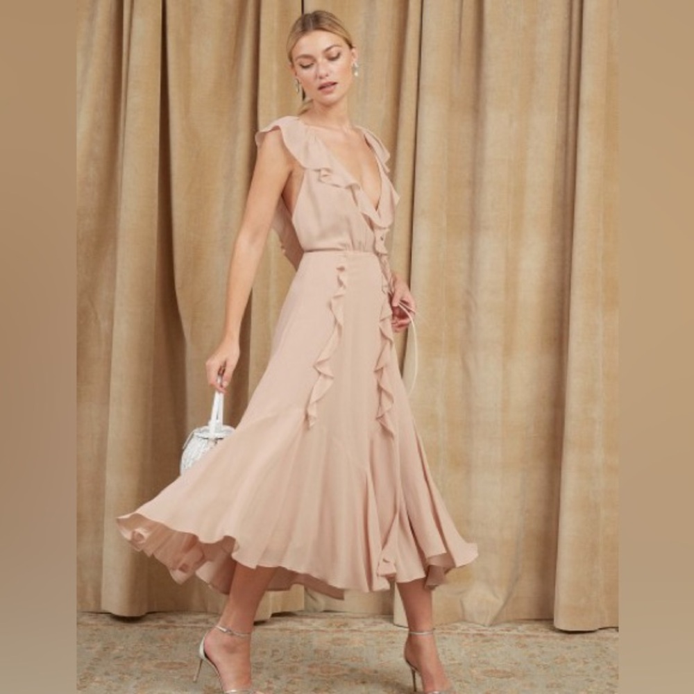 Reformation Champagne Dress- Sz Large/ 10 - Picture 1 of 5